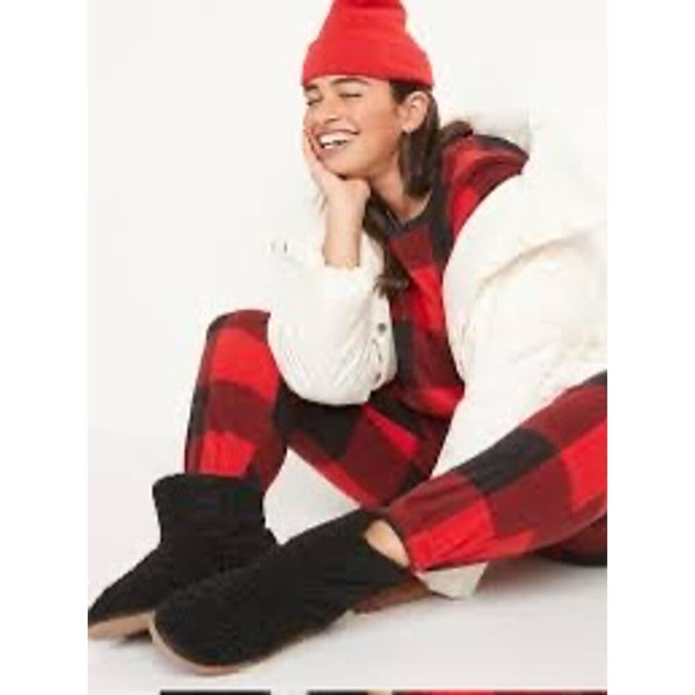 NWT Matching Printed Microfleece Pajama Set buffalo check old navy size medium